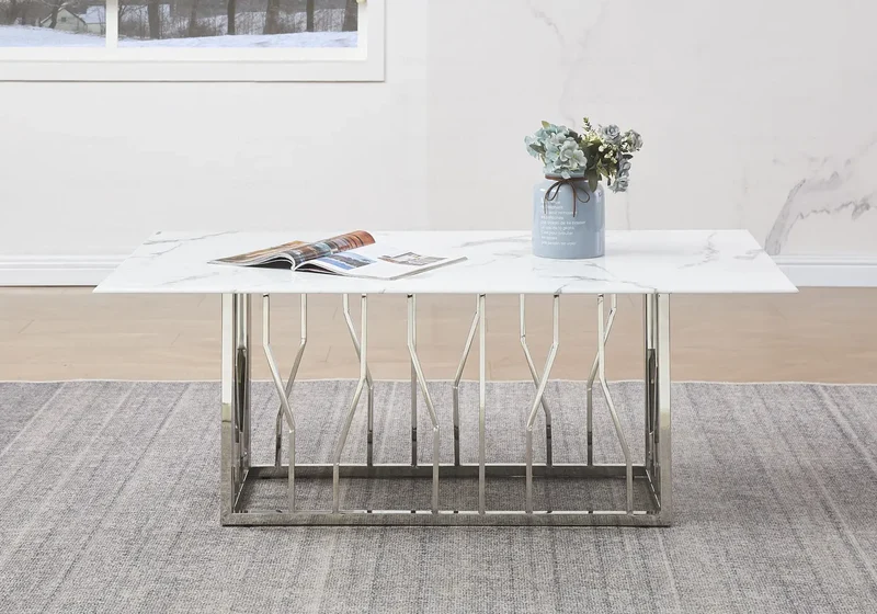 Table basse marbre blanc argent - Porto