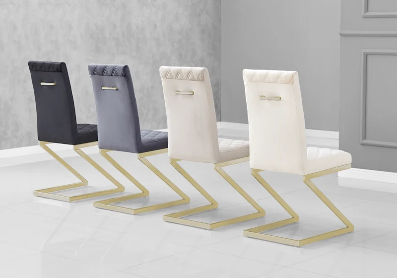 Chaise velours beige pied en Z doré - Zelia x6
