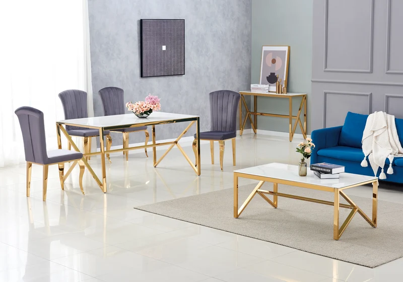 Table basse dorée marbre blanc - Jessy