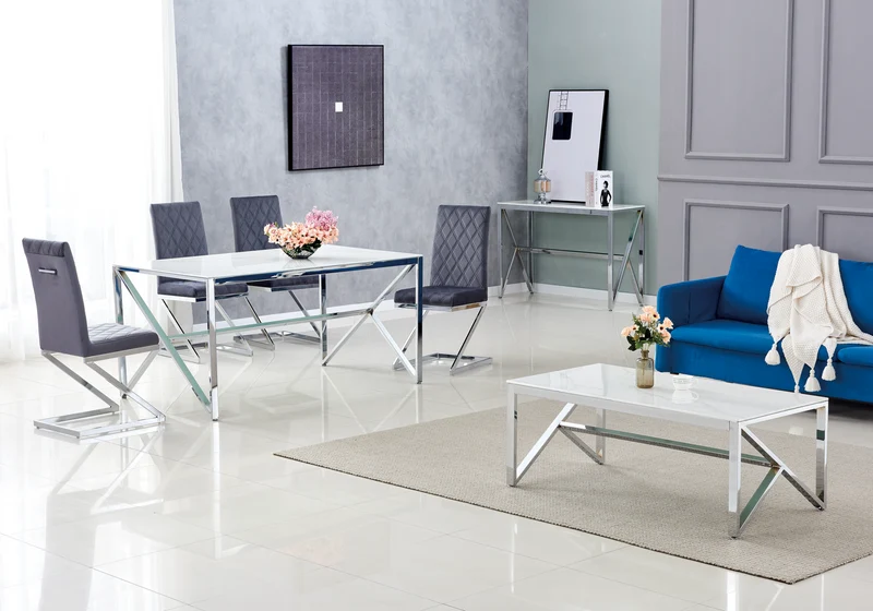 Table basse argentée marbre blanc - Jessy