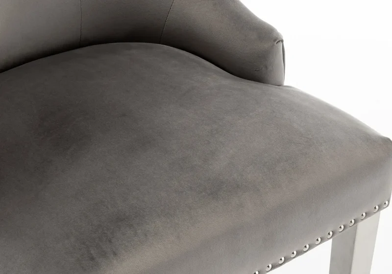 Chaise capitonnée velours anthracite anneau argent - Lidy x2