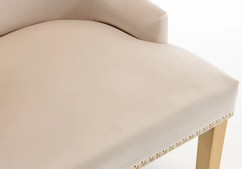Chaise capitonnée velours beige anneau doré - Lidy x2