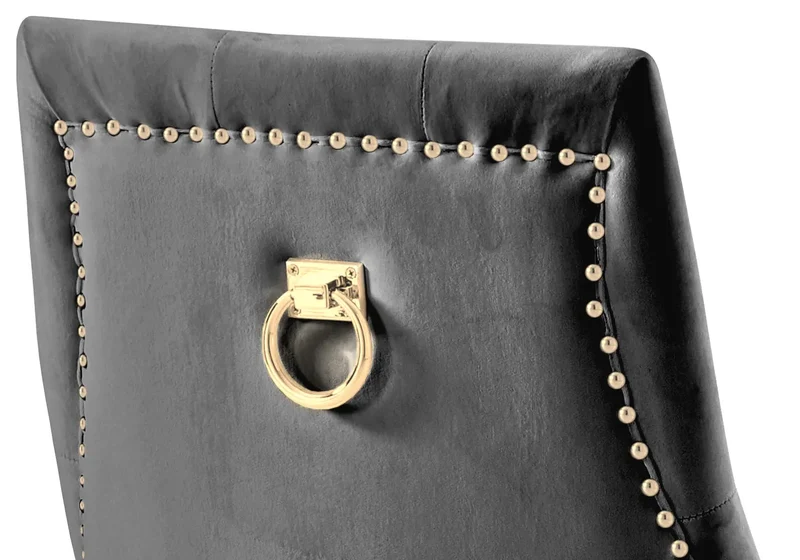 Chaises cloutées en velours anthracite et anneau doré - Lara x4