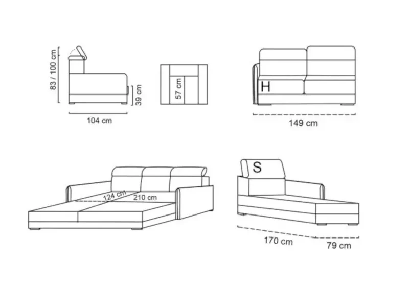 Canapé d'angle convertible en tissu avec têtières - Flo