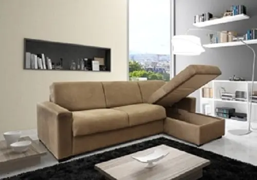 Canapé d'angle convertible avec coffre en tissu - Ariane