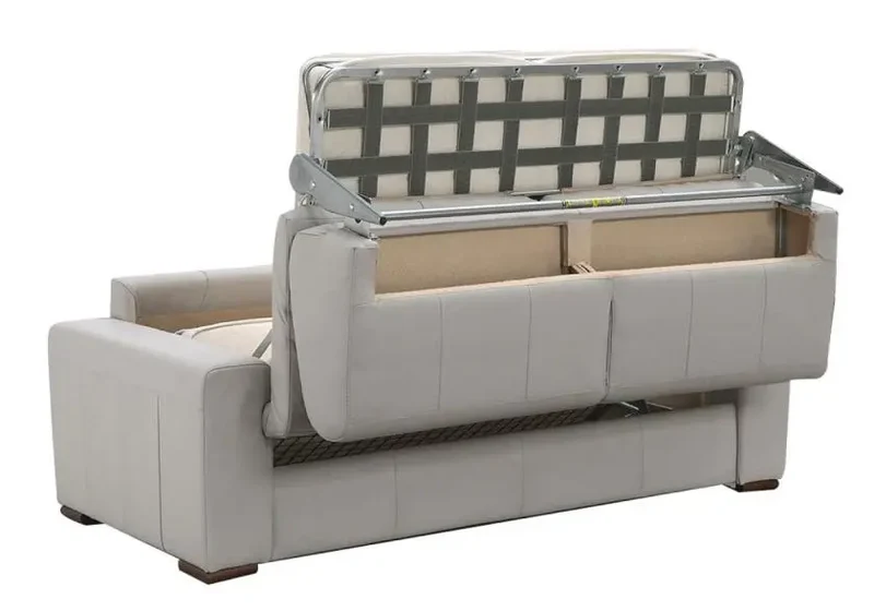 Canapé droit convertible en cuir marron - Ariane