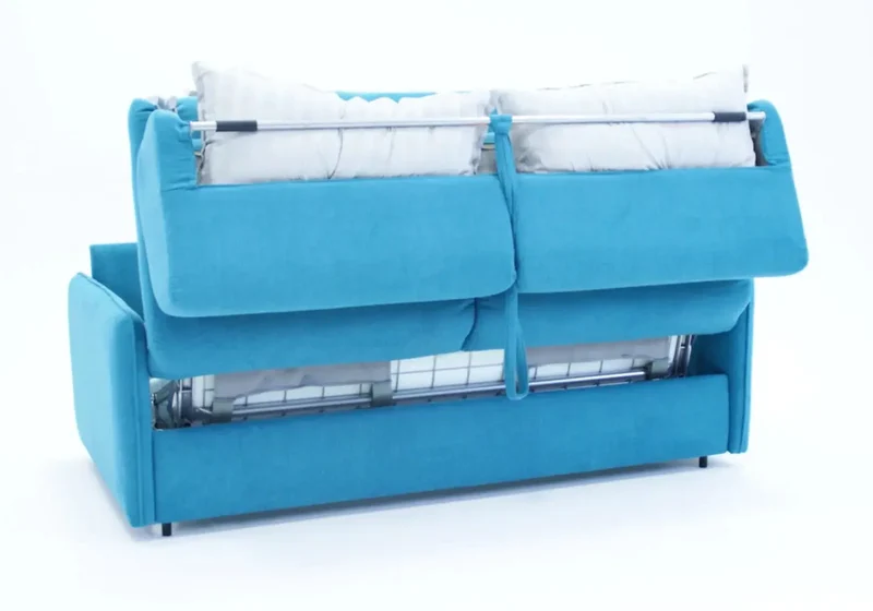 Canapé droit convertible en tissu microfibre bleu - Sylla