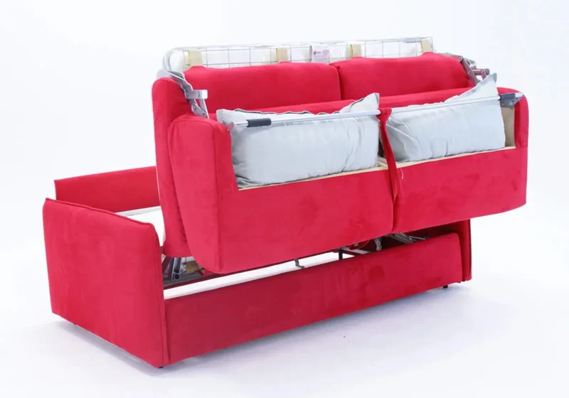 Canapé droit convertible en tissu microfibre rouge - Sylla