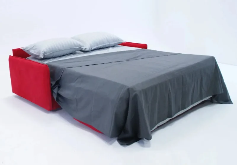 Canapé droit convertible en tissu microfibre rouge - Sylla