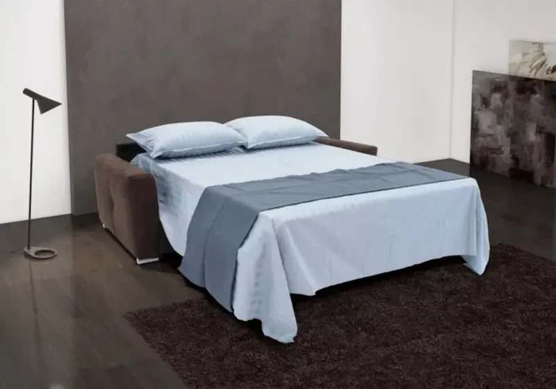 Canapé droit convertible en tissu microfibre marron - Sybel
