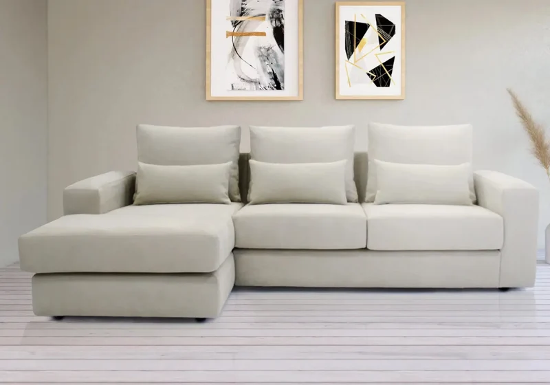 Canapé d'angle modulable en tissu gris clair - Syra