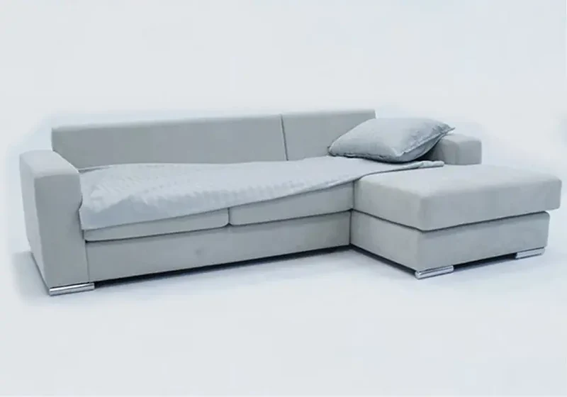 Canapé d'angle modulable en tissu crème - Syra