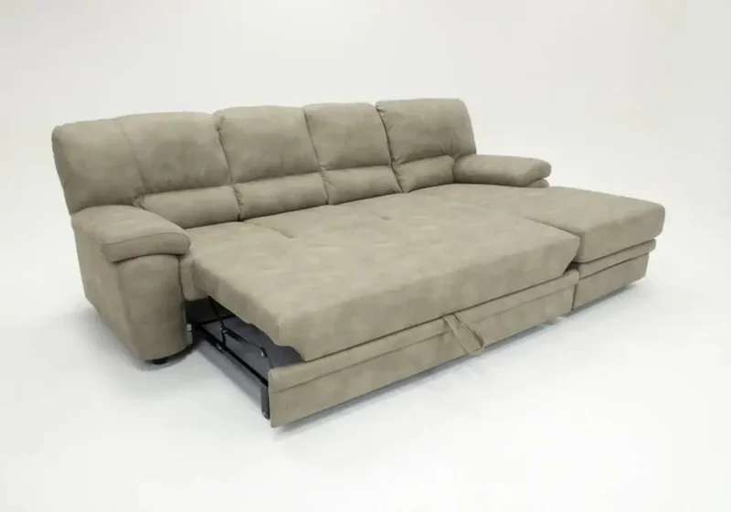 Canapé d'angle convertible en tissu taupe - Sibyl