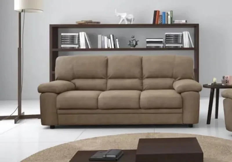 Canapé d'angle convertible en tissu taupe - Sibyl