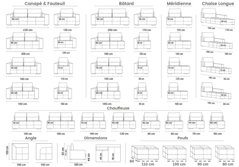 Canapé panoramique en U modulable en tissu taupe - Mado