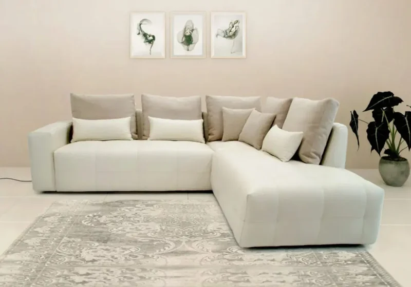Canapé panoramique en U modulable en tissu taupe - Mado