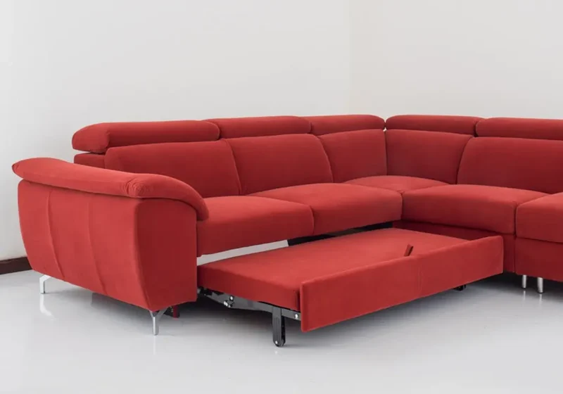 Canapé d'angle convertible en tissu rouge - Cara