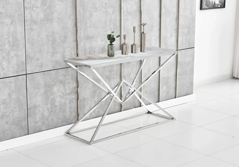 Console argentée marbre beige - Luxor