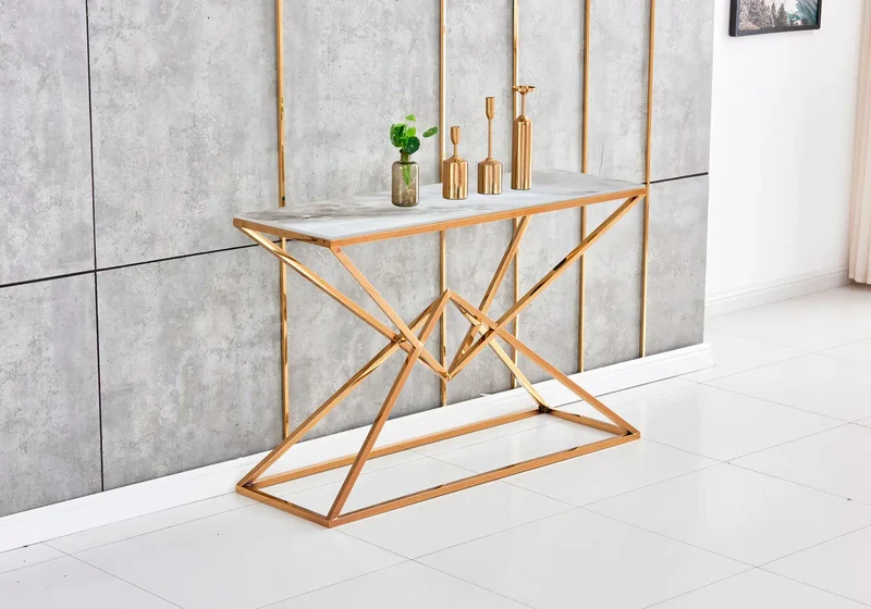 Console dorée marbre beige - Luxor