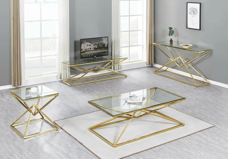 Console dorée marbre beige - Luxor