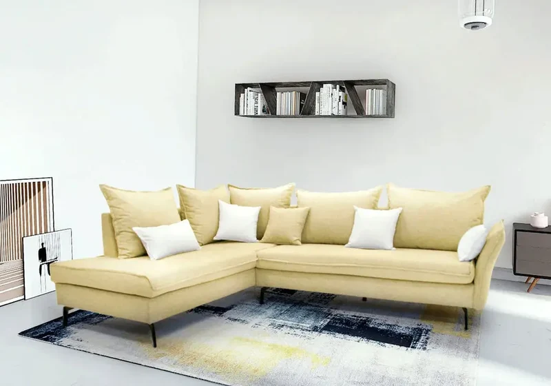 Canapé d'angle modulable en tissu gris clair - Gina