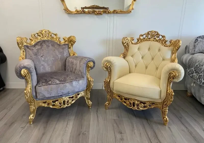 Fauteuil baroque doré cuir LUCY