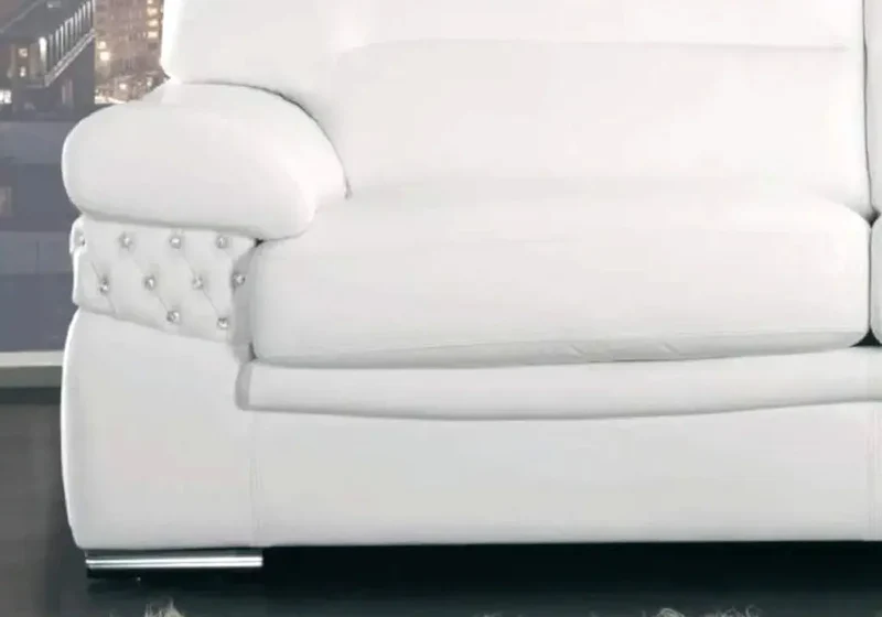 Canapé droit fixe en cuir blanc avec strass - Belle