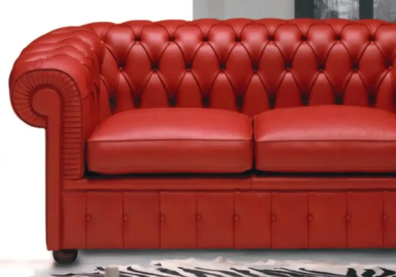 Canapé cuir rouge capitonné CHESTERFIELD