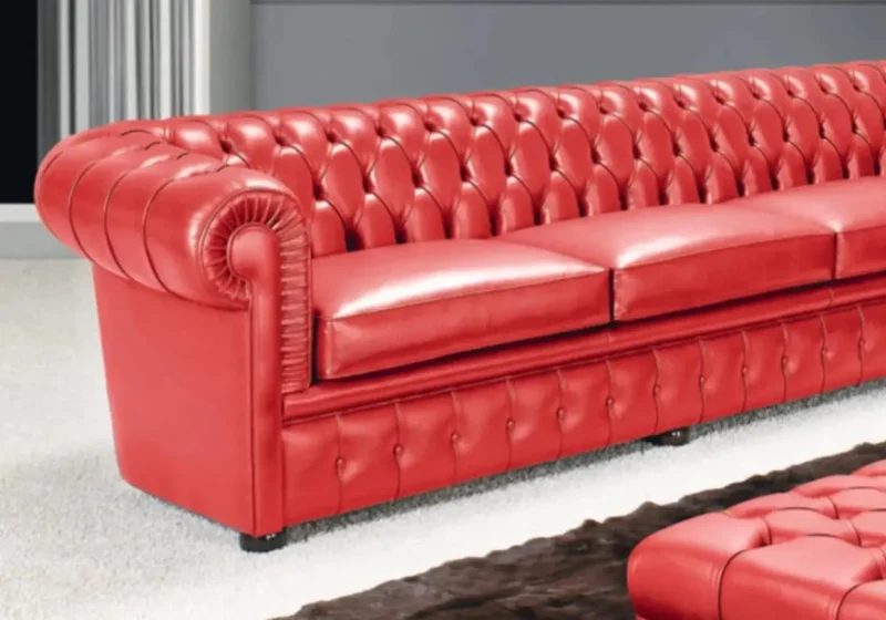 Canapé d’angle cuir capitonné rouge - CHESTERFIELD