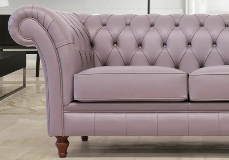 Canapé chesterfield cuir mauve CALIA