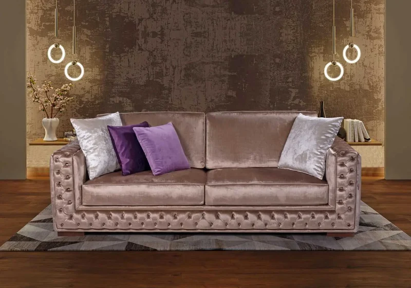Canapé capitonné velours taupe CIARA