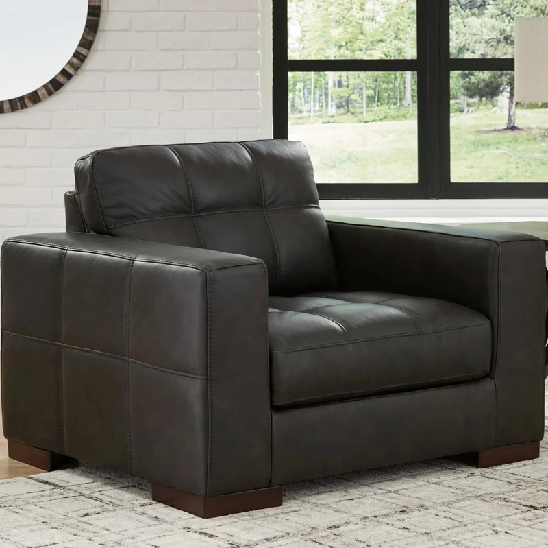 Fauteuil surdimensionné en cuir noir - Luigi