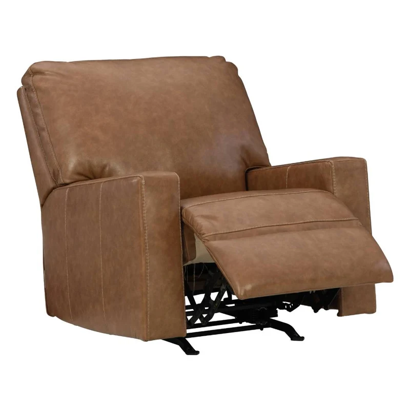 Fauteuil berçant et inclinable en cuir brun caramel - Bolsena