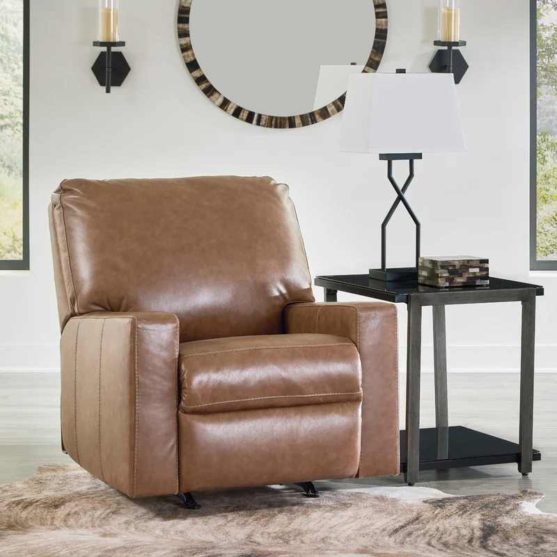 Fauteuil berçant et inclinable en cuir brun caramel - Bolsena