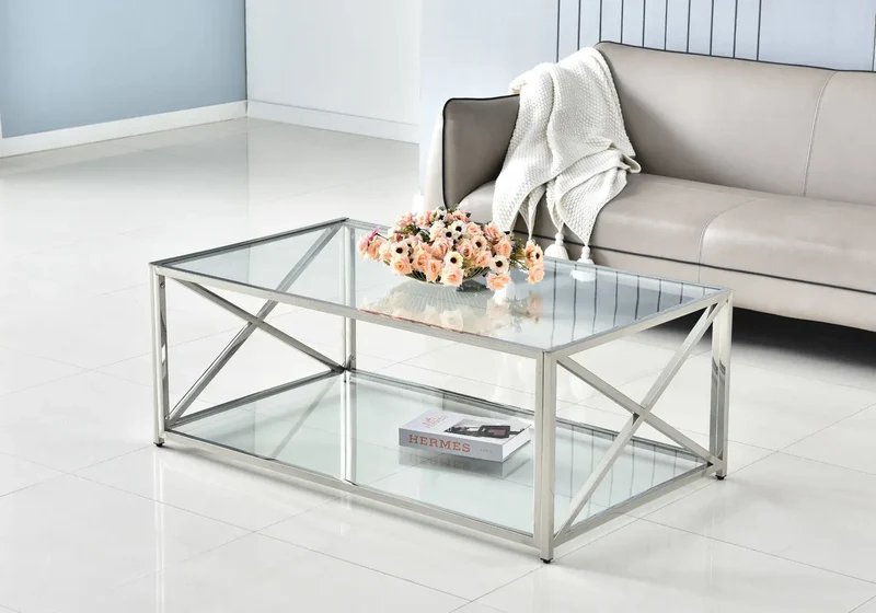 Table basse en verre trempé argent - Enzo