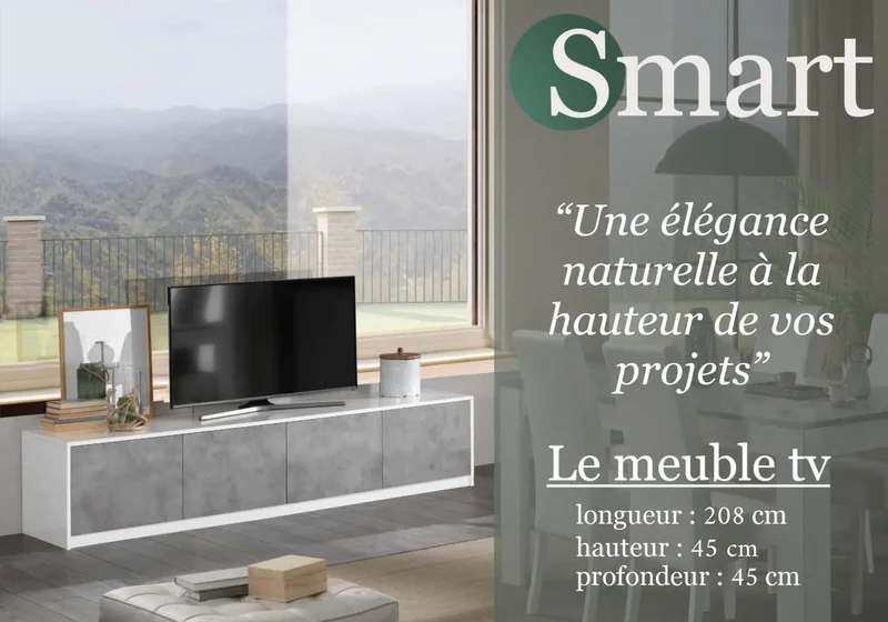 Meubles de séjour béton blanc laqué led SMART