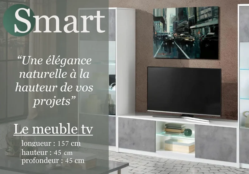 Meubles de séjour béton blanc laqué led SMART
