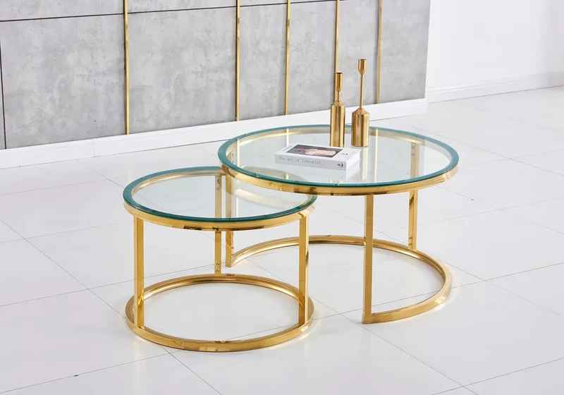 Tables gigognes dorées en verre - Orea