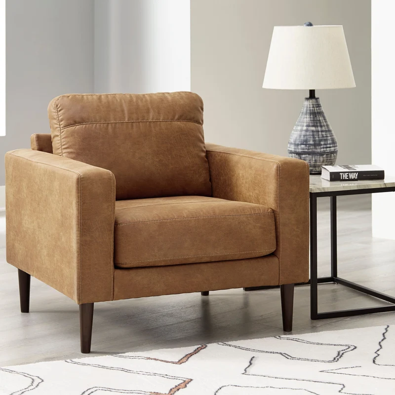 Fauteuil aspect cuir brun caramel - Telora