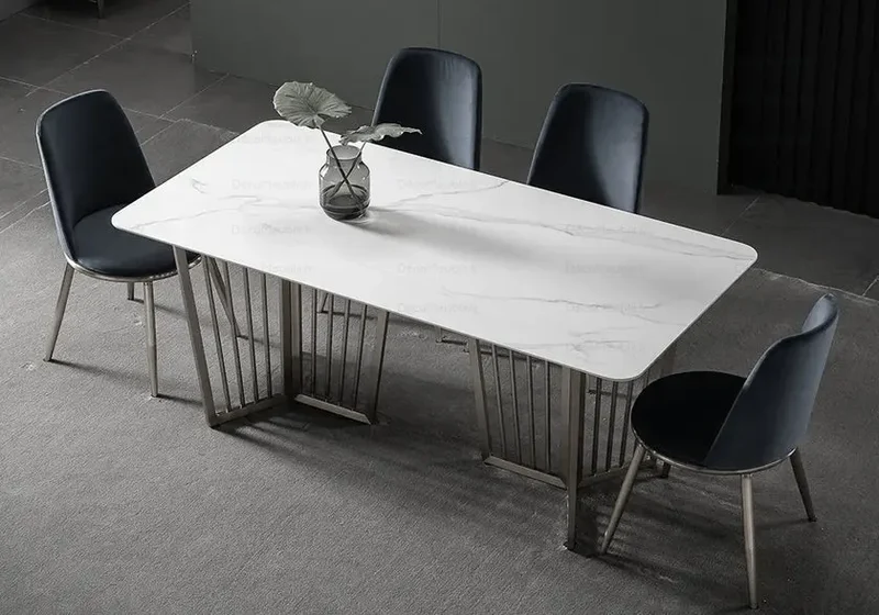 Table à manger marbre blanc argent - Perla