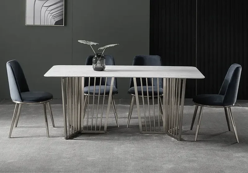 Table à manger marbre blanc argent - Perla