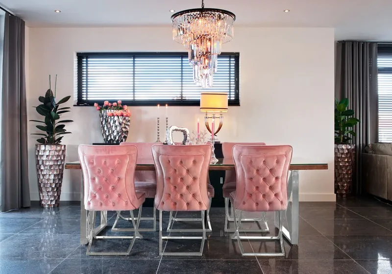 Chaise capitonnée pied croisé argent rose - Enzo x2