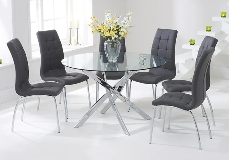 Chaises en simili gris capitonnées - Dea x6