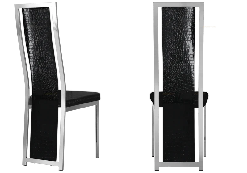 Chaise argentée croco noir baroque - Dia x6