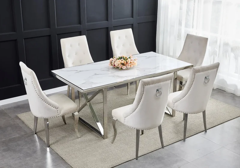 Chaises cloutées en velours moka et anneau argenté - Lara x4
