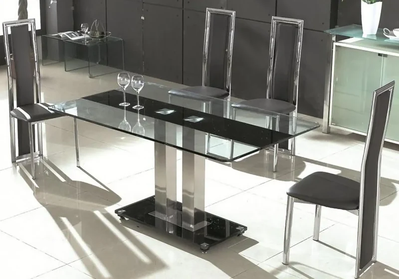 Table manger chromé verre noir - Tam