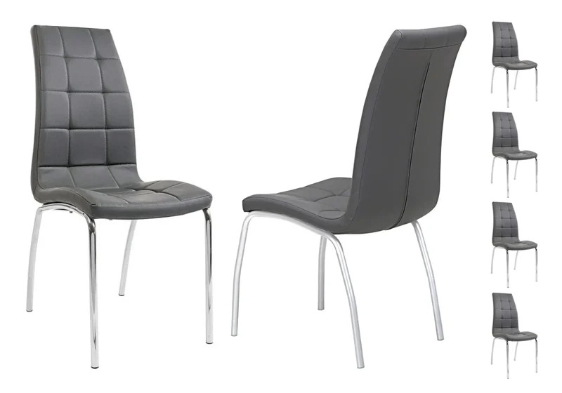 Table chromé 6 chaises grises - Design