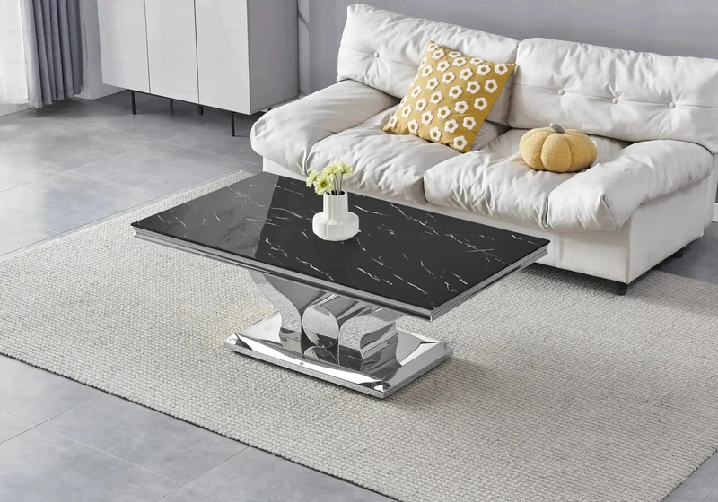 Table basse marbre noir argentée - Omega