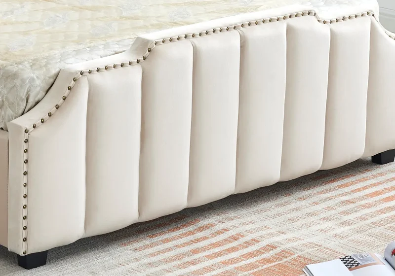 Lit velours beige capitonné - Era