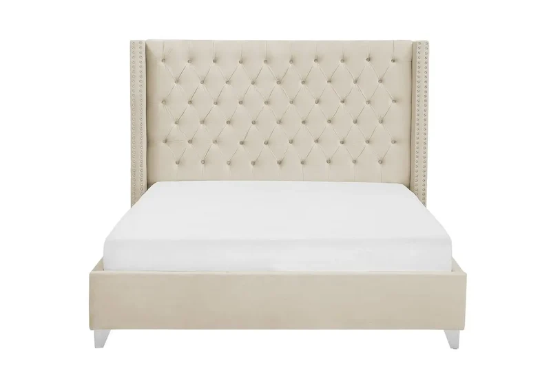 Lit king size velours beige capitonné - Chester